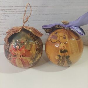 Set of 2-- 1997 Barbie Christmas Ornament 4" inches Round